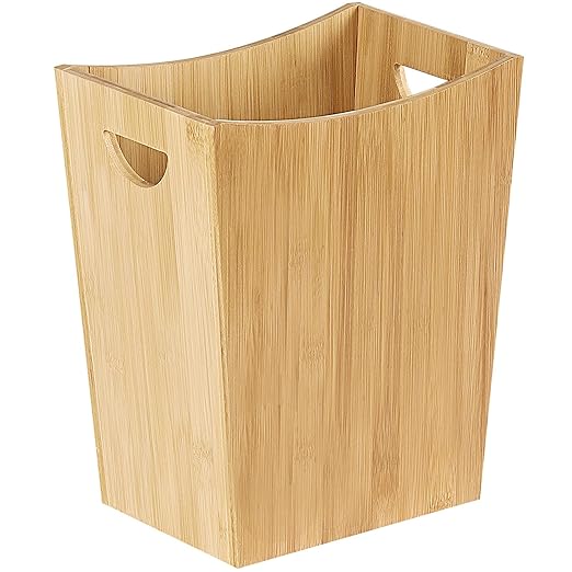 SEHERTIWY Wood Trash Can Wastebasket 2 Gallon Small Waste Basket with 2 Handles Rectangular Bathroom Garbage Can for Bathroom Office Living Room Bedroom Kitchen