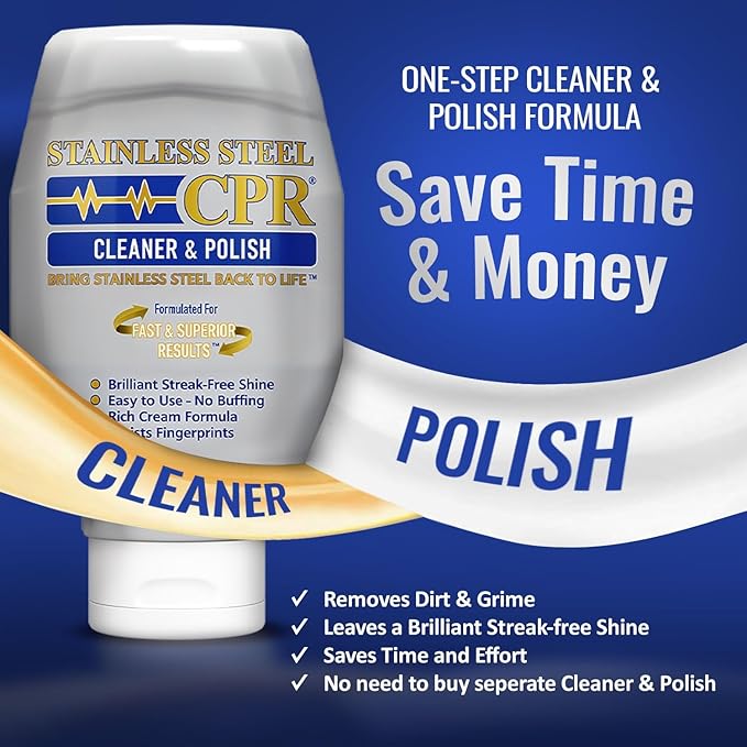 Stainless Steel CPR Kitchen Stainless Steel Cleaner and Polish for Appliances- Cleaner Removes Fingerprints Water Marks and Grease. Refrigerator Cleaners Stoves &amp Dishwashers (18 Ounce (Pack of