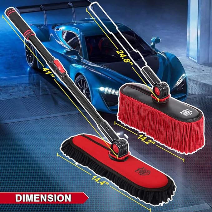 2In1|2MOPS(Car Wash Brush Mop*1 &amp Car Duster Mop*1) with 1 Long Handle|Microfiber Car Brushes for Washing ExteriorCar Wash Accessories Scratch FreeCar Wash Mop for Rv Truck Boat
