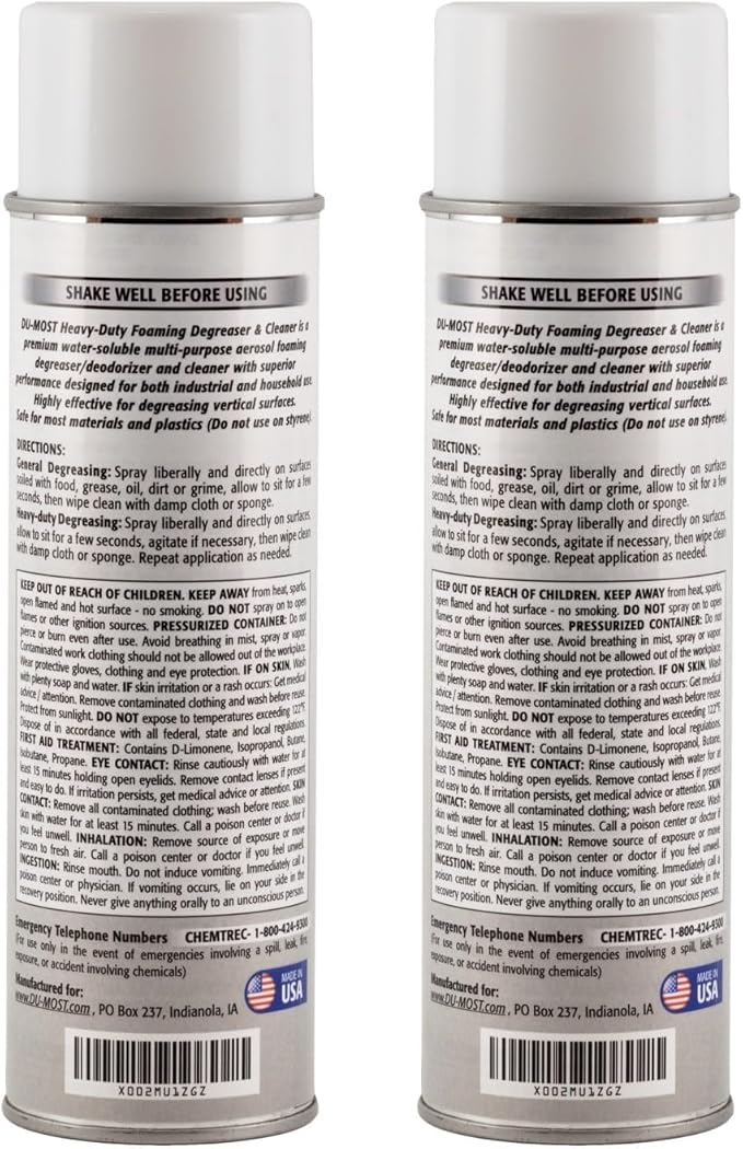 DU-MOST Heavy Duty Aerosol Foaming Degreaser &amp Cleaner Deodorizer with Natural Citrus Solvent 18 fl oz (Pack of 2)