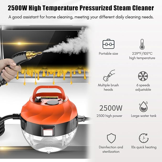 Steam Cleaner Handheld Steam Cleaner 1500WSofa CleanerPortable Multifunctional Steam Cleaner with Brush Heads for Deep Cleaning Kitchen