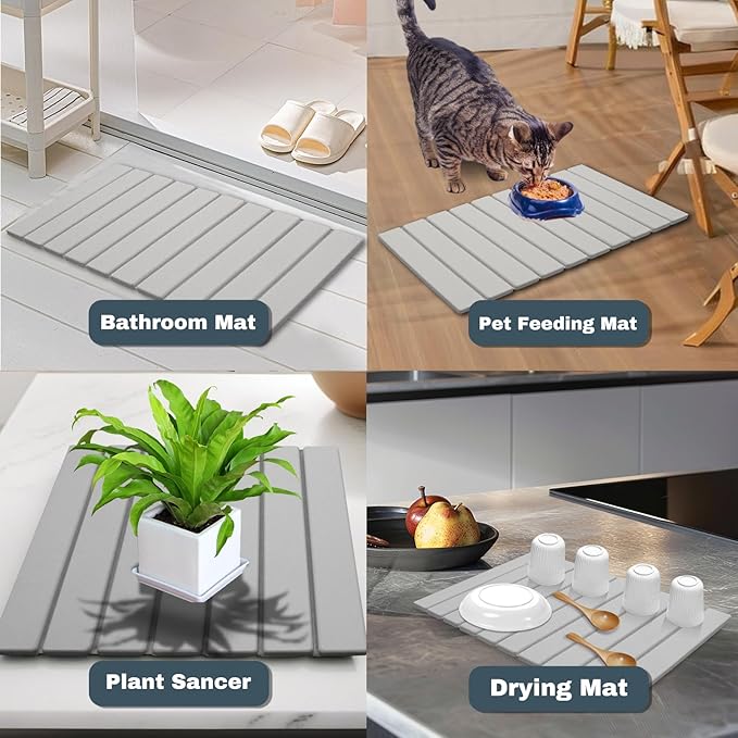 AIFLM Large Stone Dish Drying Mats for Kitchen Counter  Quick Dry Absorbent Collapsible Dish Drying Mat 24”(L)x16”(W) Diatomaceous Earth Mats for Dishes Bottles CupsMatch Any Countertop