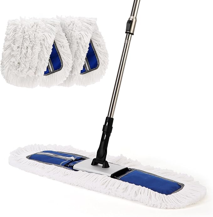 24 Heavy-Duty Commercial Dust Mop for Hardwood Floors &amp Large Areas - with 2 Microfiber Pads Reinforced Telescoping Handle for Stable Cleaning in Homes Garages &amp Commercial Spaces