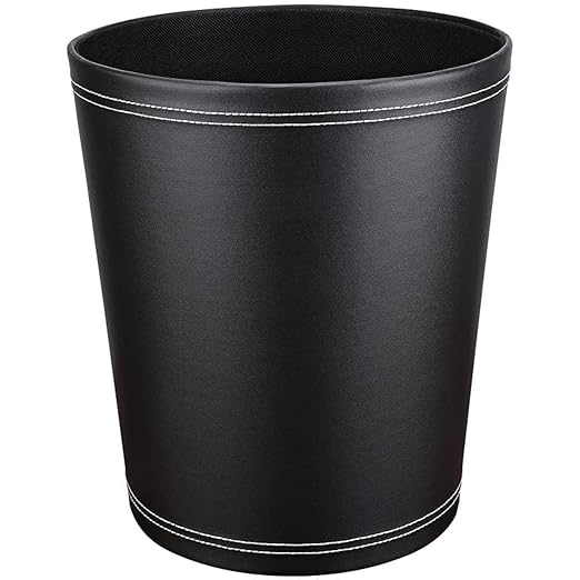 GORESE Pu Leather Trash Can 2.6 Gallon Black Bathroom Trash Can Small Office Garbage Can Wastebasket for Bedroom Kitchen Round Trash Bin Decorative Under-Sink/Desk/Home Easy to Clean
