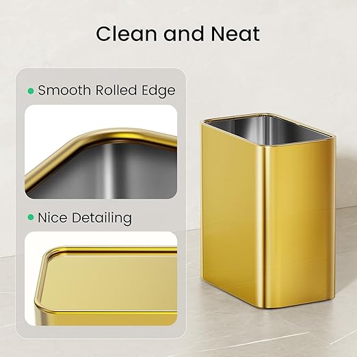 Cesun Small Bathroom Trash Can 2.1 Gallon Wastebasket Modern Metal Garbage Can Office Waste Basket Gold Stainless Steel Trash Bin for Bedroom Home Office Toilet rv Near Desk Under Sink