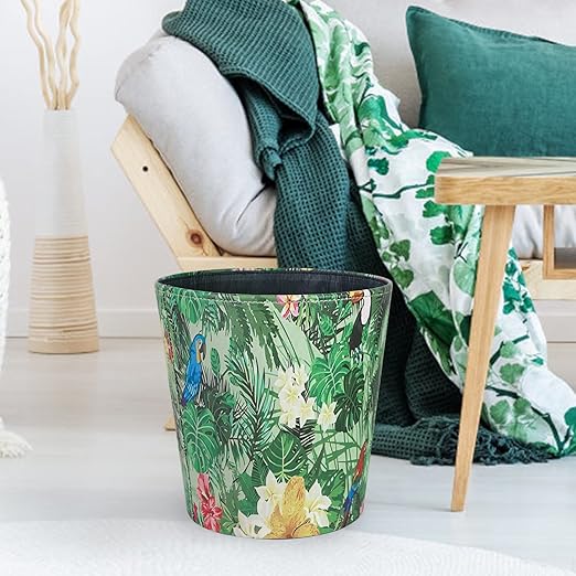 DreamsEden Decorative Trash Can - Vintage Toillet Paper Bin Waist Basket for Bathroom Bedroom Office (Tropical Plants)