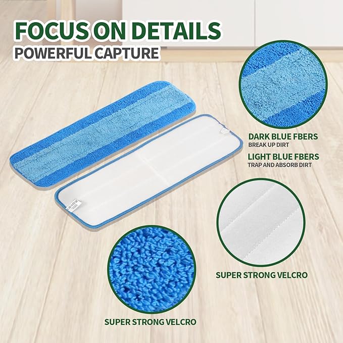 9 Pack Microfiber Cleaning Pads Reusable Microfiber Mop Pads for 18 Inch Mop Hardwood Floor Replacement Cleaning Mop Pads Machine Washes