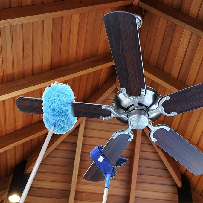PATIKIL Ceiling Fan Cleaner Duster 12.9 to 59 2 in 1 Microfiber Duster Extendable Handle Fan Blade Cleaning Tool Removable Washable for Furniture Blind Green