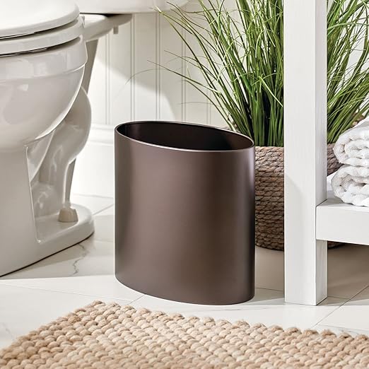 mDesign Stainless Steel Metal Oval Trash Can 7.9 Liter/2.09 Gallon Wastebasket Garbage Basket Bin for Bathroom Bedroom Kitchen Home Office Holds Waste and Recycle Mirri Collection Bronze