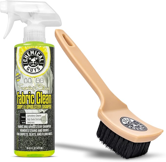Chemical Guys Sprayable Citrus Fabric Clean Carpet &amp Upholstery Cleaner (Car Carpets Seats &amp Floor Mats) 16 fl oz Citrus Scent + Induro 7 Heavy Duty Nifty Interior Brush - HOL463