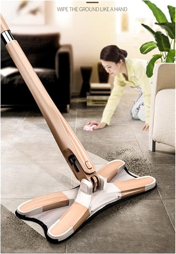 steam mop 2 in 1 Mop Free Hand Washing Flat Mop Lazy 360 Rotating Magic Mop with Squeezing Floor Cleaner Household Cleaning Tool steam Cleaner (Color : White 4pcs rag Size : Medium) (Khaki 1 Mop Pad )