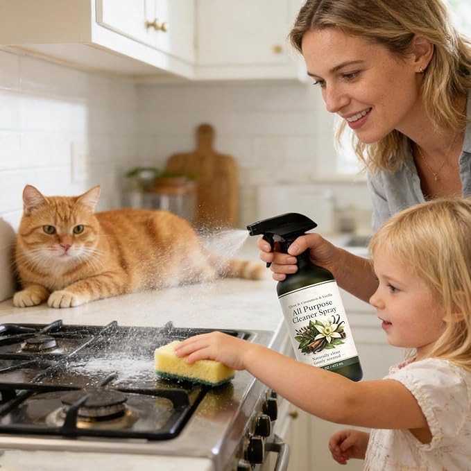 Powerful Cleaning Spray Stain Remover Solution 475ml Bottle with Scented Formula Kitchen Counter Cleaner All-Purpose Spray with Build Cleaning Sprayer for Stainless Steel and Bathroom