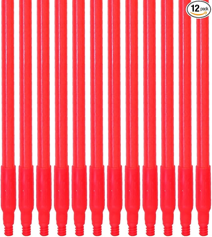 SPARTA Fiberglass Broomstick Replacement Broom Handle with Acme Threaded Tip for Industrial Cleaning Tools Fiberglass 60 Inches Red (Pack of 12)