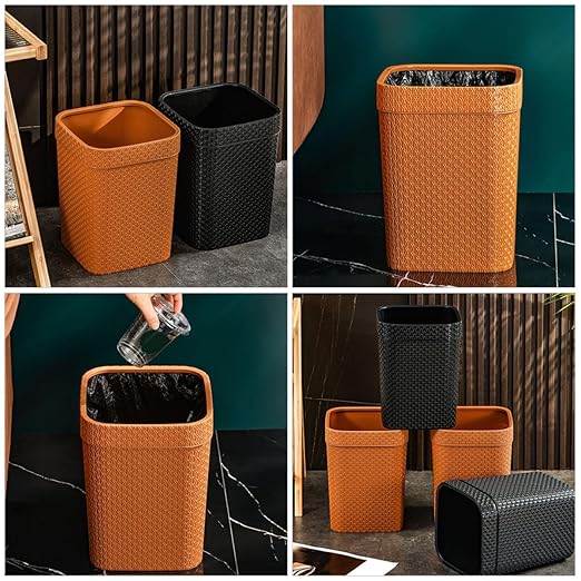 Woven Rattan Waste Basket Orange Trash Can Household Kitchen Garbage Container Open-Top Simple Style Nordic Bathroom Wastebasket for Office and Home Use