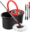 Spin Mop and Bucket Mop and Bucket with Wringer Set for Home 360 Spinning Mop Bucket Floor Cleaning Tool with 1 Microfiber Mop Replacement Head50 Stainless Steel Handle (Black-Includes 1 mop)