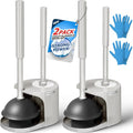 2Pack 2 in 1 Toilet Brush and Plunger Set Extended Handle PlungerToilet Bowl Brush Plunger SetBathroom Cleaning Tools Toilet Brush Plunger ComboCleaning Supplies（Cream Grey）