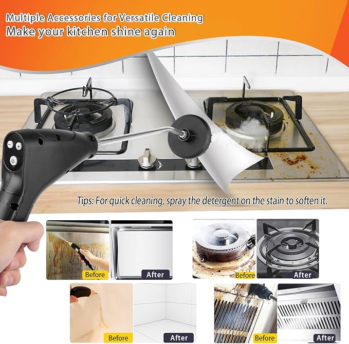 1200ml Handheld Steam CleanersPressurized Multi-Surface Steam Cleaner with 5pcs Accessoriesfor Home Upholstery Car Floor Window Grime Grease Grout and Tile (White-1200ml)