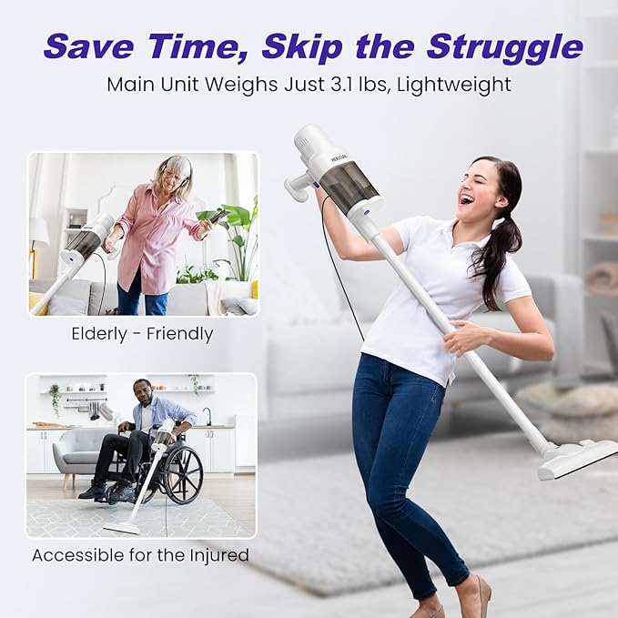 Vaccum Cleaner for Home Corded Stick Vaccum 600W 22KPA for Pet Hair Handheld Vaccum Ultra-Light the Elderly and the Young Friendly Hardwood Floor Lightweight Vaccum for Dorm Apartment Essential