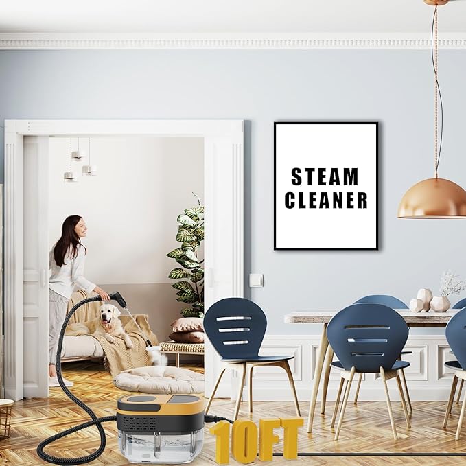Steam Cleaner 2500W Handheld Steamer with 1.6L Tank 3 Steam Levels Portable Steam Cleaning Machine for Home Car Detailing Furniture Bed Bugs &amp Grout – Yellow