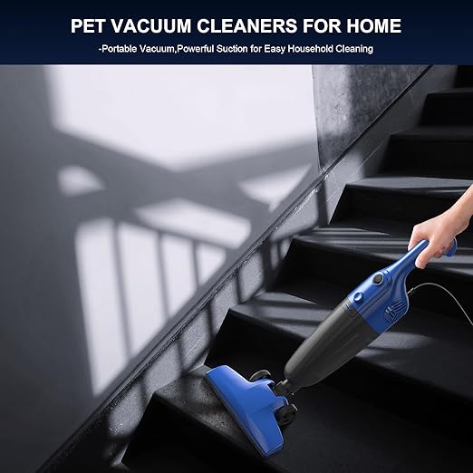 Stick Lightweight Vacuum Cleaner for Home &amp Apartment Corded Handheld vac Cleaners with Crevice Tool Perfect Household Vacuum Cleaners for Carpet pet Hair Hardwood Floor (Blue)