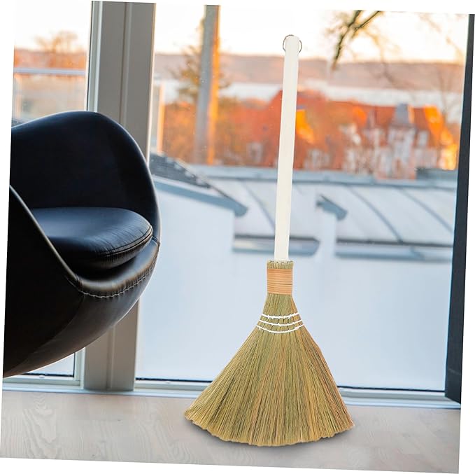 Cabilock 2pcs Handmade Straw Broom House Soft Bristle Sweep Broom Dustpan Removable Handle Indoor