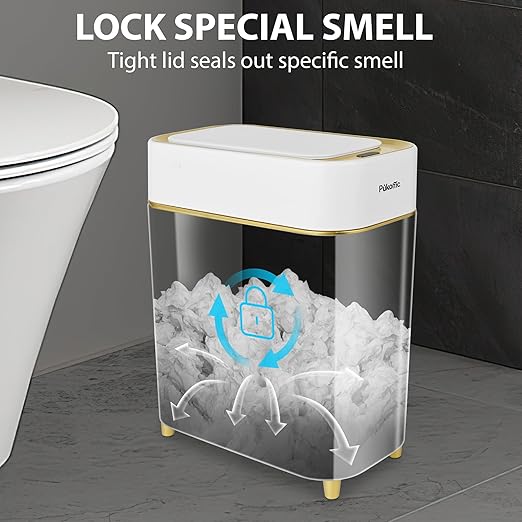 Pukomc 2.3 Gallon / 9L Automatic Adsorption Sensor Trash Can White Gold Motion Sensor Garbage Bin with Suction Slim Fashionable Design for Kitchen Bathroom Office &amp Small Space