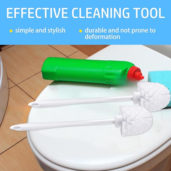 20 Pcs 14.2 Inch Toilet Brush Long Handle Toilet Bowl Brush Plastic Scrubber with Hook Hole White Soft Bristle Cleaner Handled for Bathroom Cleaning Supplies