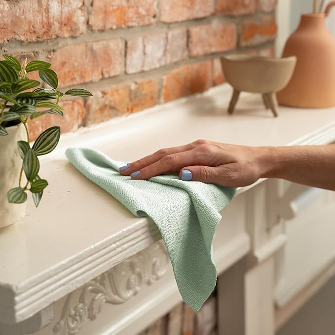 S&ampT INC. 100 Pack Microfiber Cleaning Cloth Edgeless Bulk Towels for Home Reusable Microfiber Towels for Cars Cleaning Rags Assorted Green and Grey 11.5 Inches x 11.5 Inches 100 Count