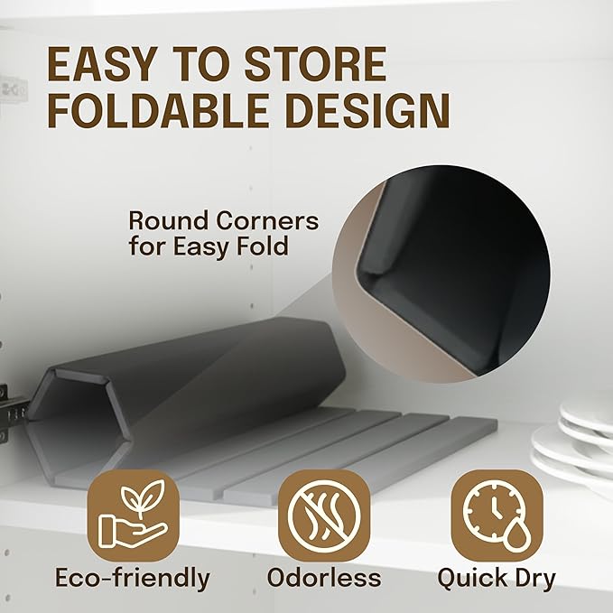 Kitchen Stone Drying Mat for Dishes 24x16- Eco-Friendly Foldable Quick Drying Stone for Kitchen Counter - Absorbant Diatomaceous Earth Mats - Dish Dryer Mat for Cups Bottle -Bathroom-Any Countertop