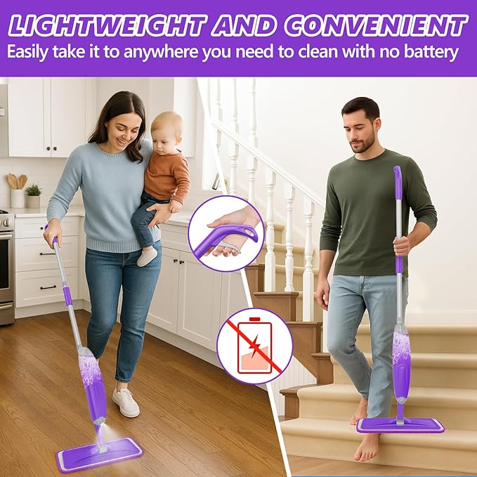 HOMTOYOU Spray Mops with 9 Reusable Pads: Wet Mop for Hardwood Tile Wood Laminate Vinyl - Absorbs Pet Hair Dust