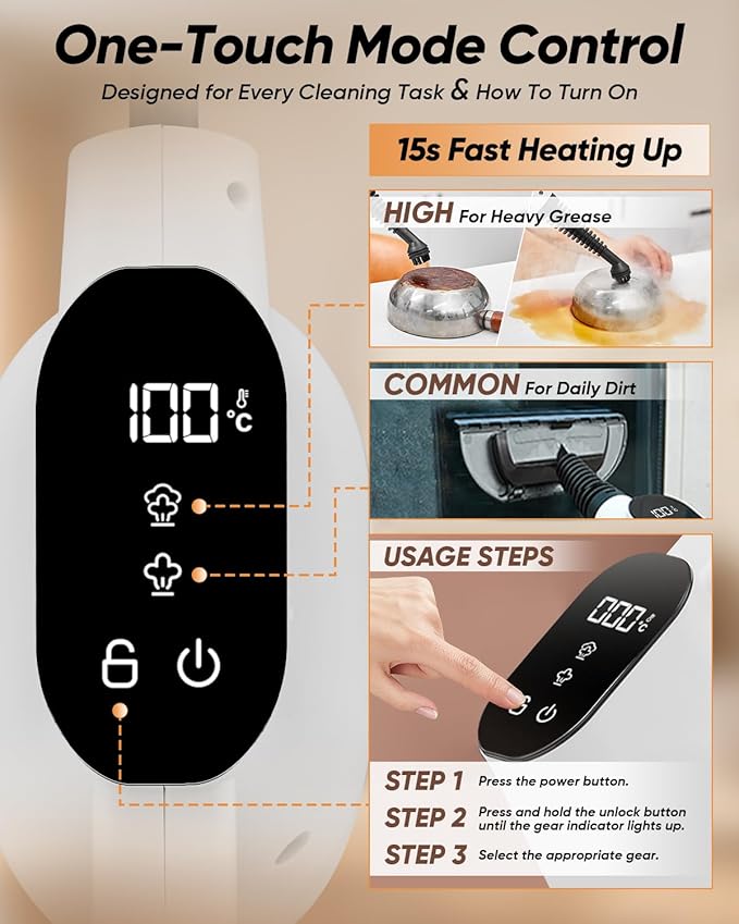 Saker EverSteam Instant-Heat Steam Cleaner for Home15s Heat-up Handheld Steam Cleaner with Mop Attachment&ampFiber ClothsPortable Continuous Refill Steamer for Cleaning of Floor Car and Kitchen