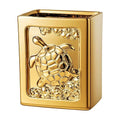Golden Ceramic Turtle Trash Can - 7L/1.85Gallon Square Garbage Can with Turtle Relief Multi-Use Waste Basket for Kitchen Bathroom Bedroom Office Turtle Decor &amp Small Trash Bin