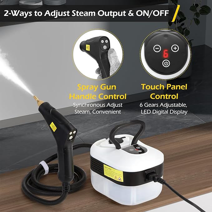 Dyna-Living Steam Cleaner 1500W Handheld Steamer for Cleaning 221℉ High-Temp Portable Car Steamer Cleaner Intelligent Touch Panel &amp Spray Gun Control Steamer Cleaner for Car