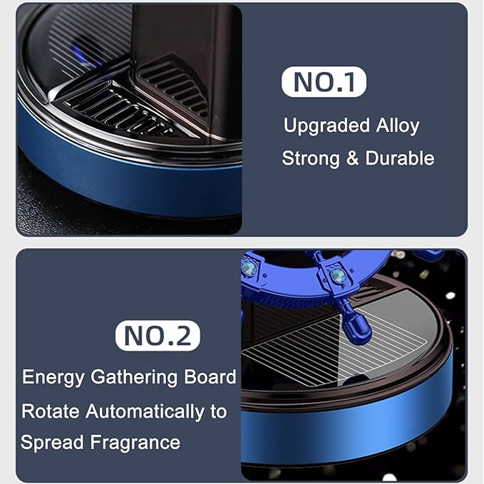Car Air Freshener Solar Energy Rotating Car Decoration Alloy Car Diffuser Car Accessories Interior Aesthetic Car Perfume with Plant Essential Oil for Car Home Office (Silver)