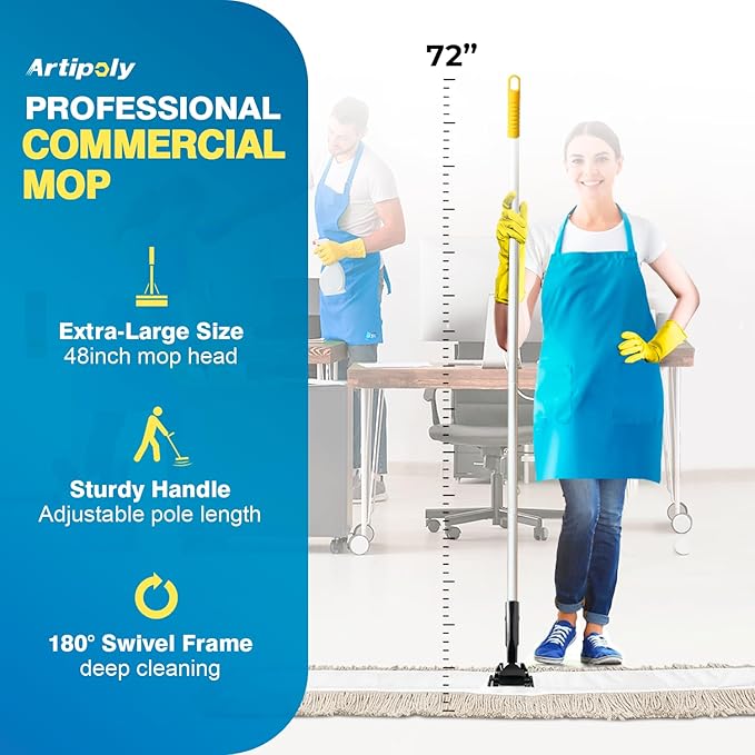 Commercial Dust Mop &amp Floor Sweeper55 Industrial Dry Mop with Heavy Duty Long Handle Premium Cotton Dust Mop Head for Hardwood Floors Industrial Commercial and Residential Cleaning