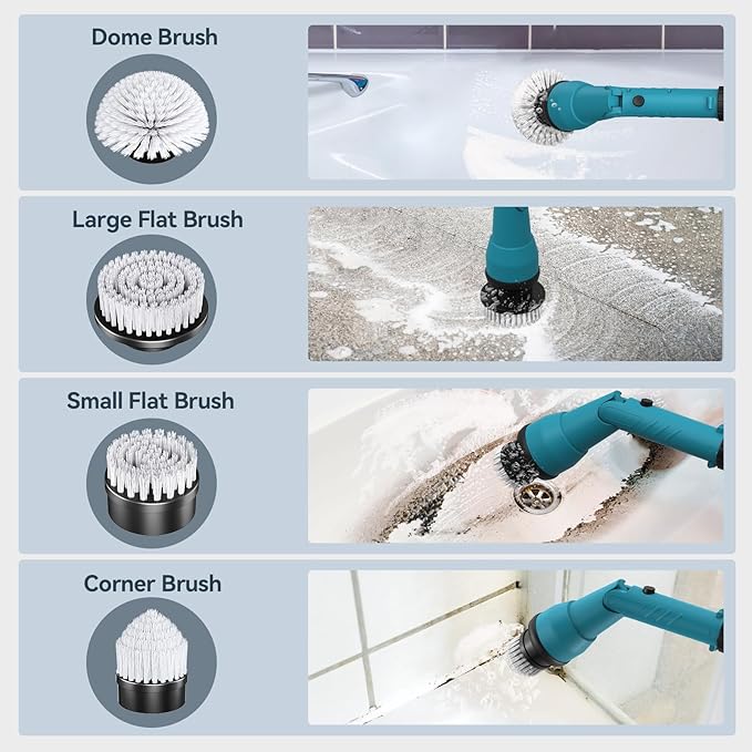 4 Replaceable Brush Heads for Uaoaii 21V Electric Spin Scrubber Cordless Shower Scrubber Replacement Brushes for Bathrooms Kitchens Floors Tiles Tubs Cleaning