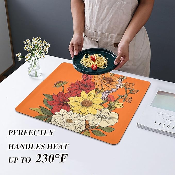 Flowers Dahlia Gladiolus Orange Drying Dish Mat Absorbent Diatomaceous Earth Mat Kitchen Dish Drying Mat Non-slip Dish Drainer Mats Household Essentials
