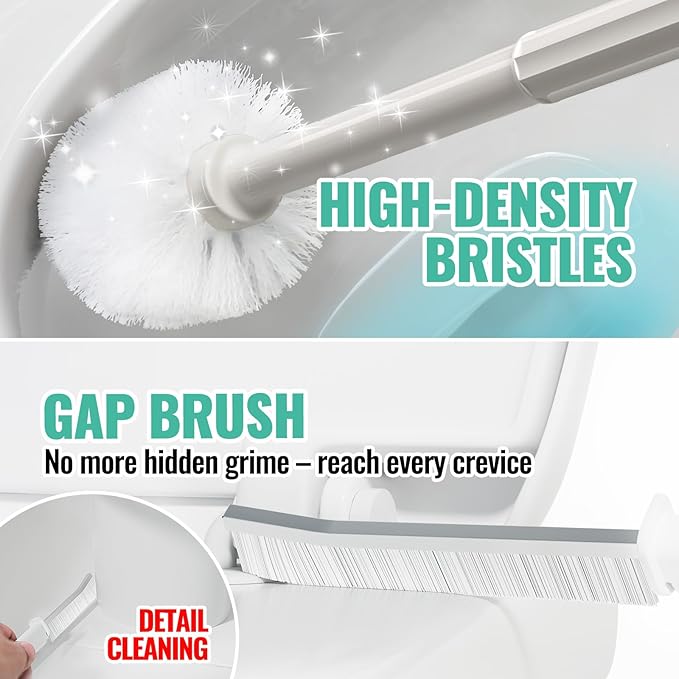 2PACK 4 in 1 Toilet Brush and Plunger Set with Crevice Cleaning Brush Toilet Plunger and Brush Set with Extra Long Handle Plungers for Bathroom Accessories Toilet Plunger with Holder Light Gray
