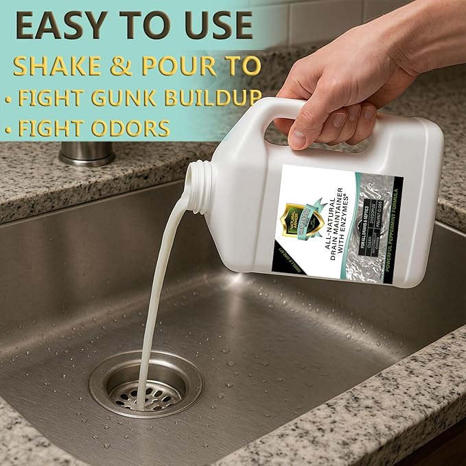 Natural Armor Enzyme Drain Maintainer - Gallon Drain Cleaner with Natural Enzyme Power to Prevent Buildup &amp Odors - Safe for Sinks Showers Grease Traps &amp Septic - Non-Toxic Formula 128 fl o
