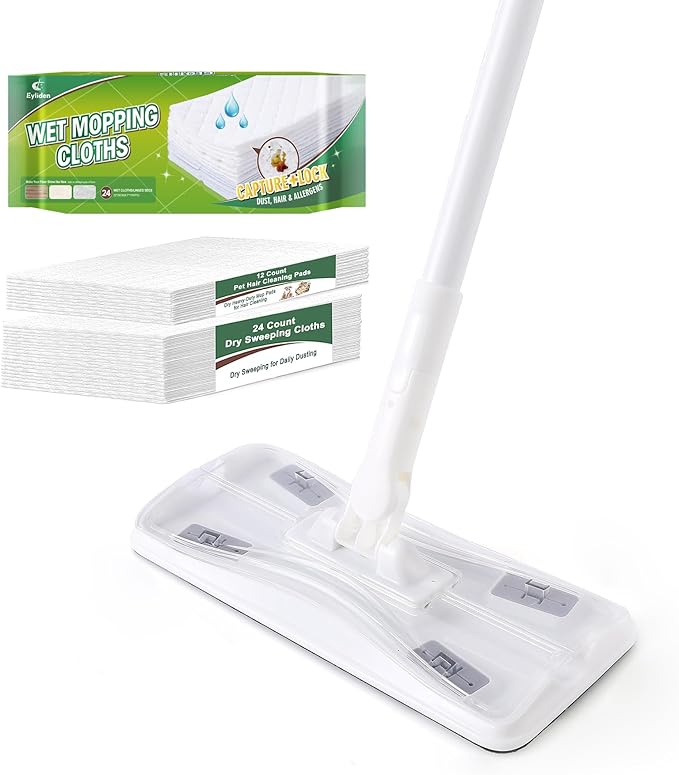 Eyliden Dust Mop Sweeping &amp Mopping Kit | 58 Extended Long Handle 36 Disposable Dry Cloths and 24 Wet Pads Multi Surface Sweeper Mops for Floor Cleaning