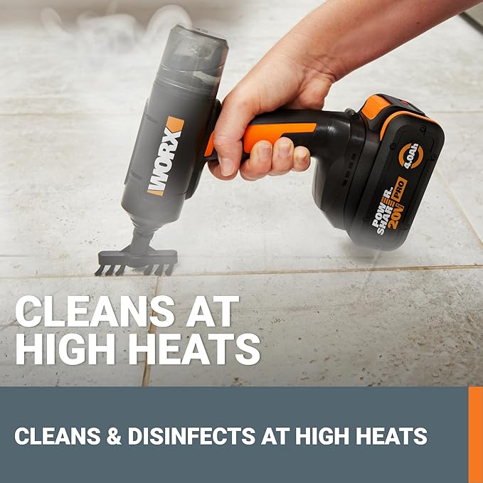 Worx 20V SteamStorm Cordless Handheld Steam Cleaner w/Accessories Steamer for Cleaning 220°F 8-Second Preheat Lightweight Portable Steamer for Home Car – Battery &amp Charger Included