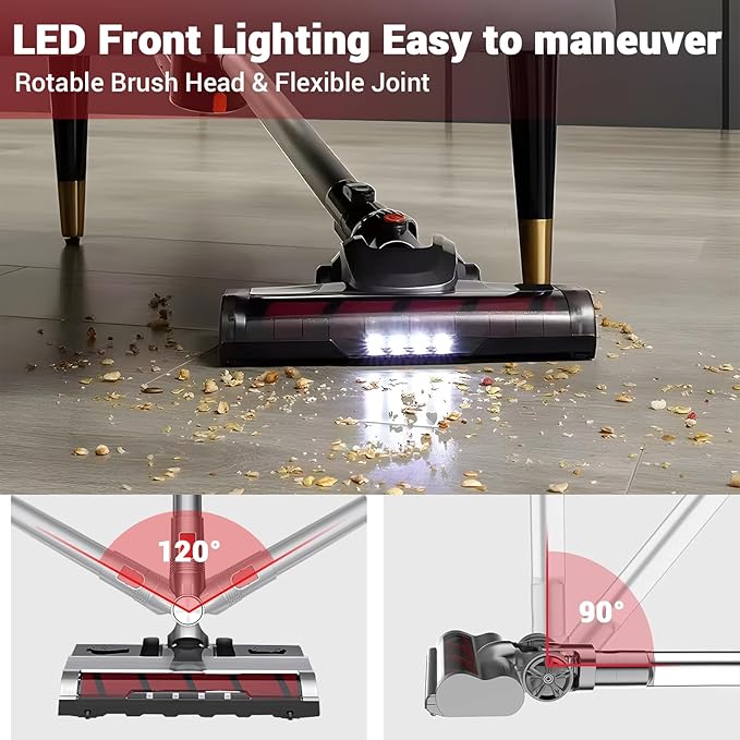 ZENG Cordless Vacuum Cleaner 28Kpa 330W 50Mins Self Standing Stick Vacuum Anti-Tangle Wireless Vacuum Cordless with Wall Mount Charging LED Touch Screen Vacuum Cleaners for Pet Hair Carpet