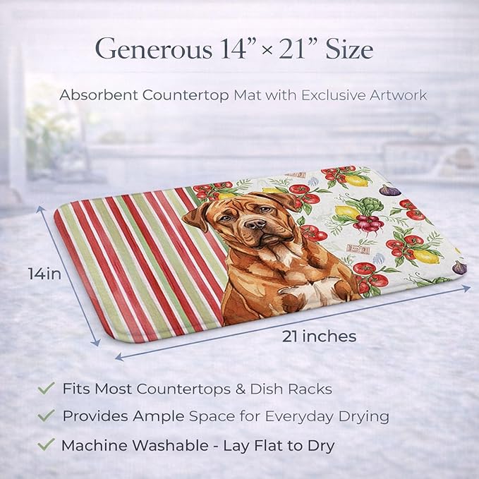 Caroline's Treasures Mahogany Dogue de Bordeaux Vegetables Dish Drying Mat Absorbent Dish Drying Mat Pad for Kitchen Counter Dish Drainer Mat for Countertop 14 x 21 Multicolor