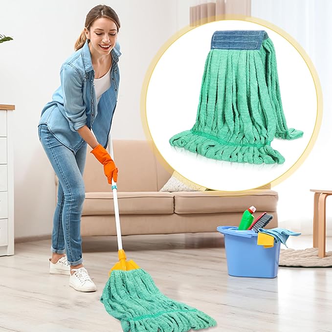Lallisa 2 Pcs Commercial Mop Head Replacement 18 Oz Tube Microfiber Mop Heads for Floor Cleaning Industrial Mop Heads Looped End Wet Mop Head Refill for Home Commercial Industrial Use (Green)