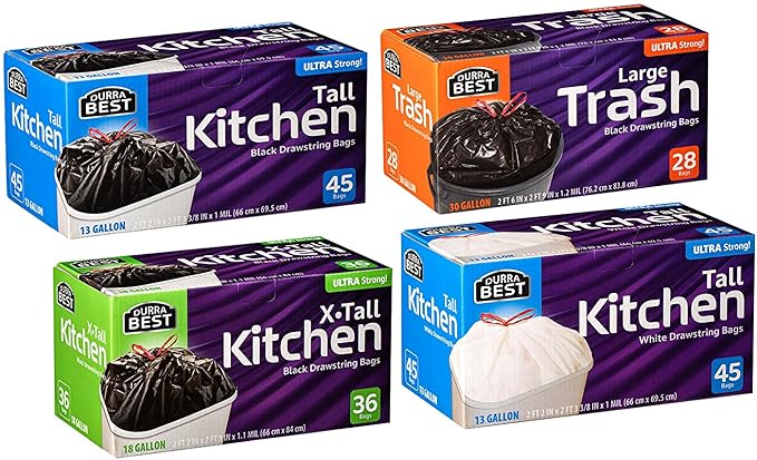 Drawstring trash bags Ultimate Mix Pack - 13 Gal (90ct) 18 Gal (36ct) 30 Gal (28ct)