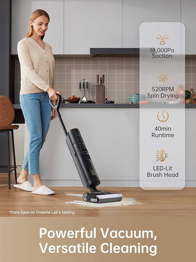 DREAME H13 Pro Wet Dry Vacuum Cleaner Smart Floor Cleaner Vacuum Mop for Hard Floors 140°F Brush Wash Hot Air &amp Dual Rotation Self-Cleaning GlideWheel Power System Great for Sticky Messes