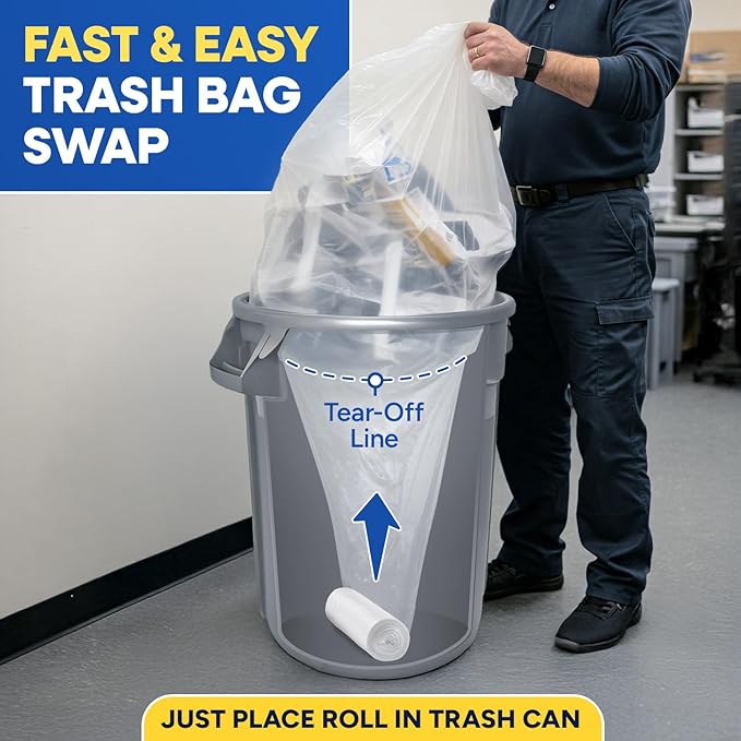 (Pack of 500) Plexon Transparent Trash Bags Clear Trash Bags - 20-30 Gallon 30W x 37L 8 Micron - Clear Garbage Bags High-Density Garbage Can Liners Fits Square and Round Trash Cans