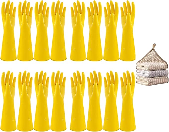 8 Pairs Reusable Household Cleaning Gloves Rubber Kitchen Dishwashing GlovesExtra Thickness Long Sleeves for Washing Dishes Pet Care(Medium Yellow)