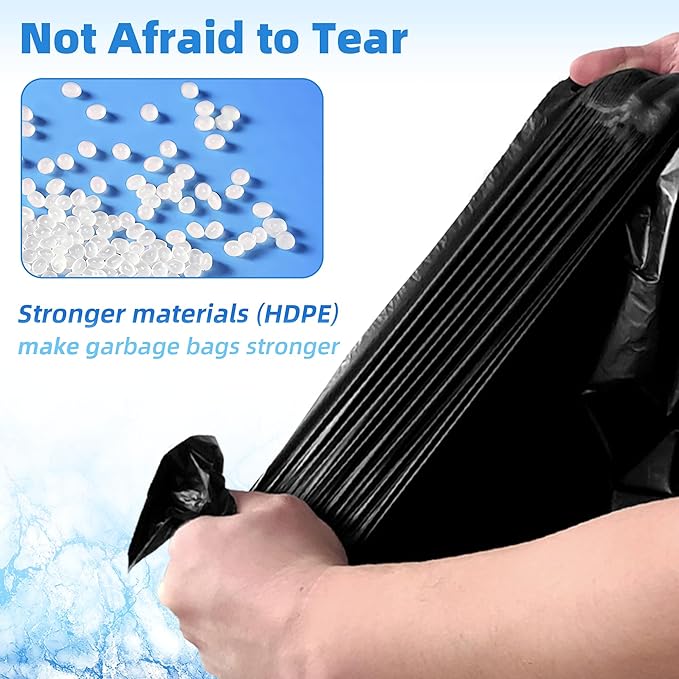 13+ Gallon Ultra StrongDrawstring Trash Bags Heavy DutyTrash Bags Tall Kitchen Large Black Garbage Bags (100)