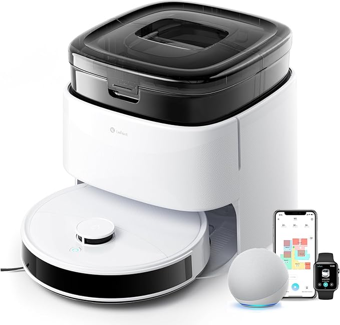 Lefant M3 Robot Vacuum Auto Mop Washing 12000Pa Suction Self-Emptying &amp Refilling 9mm Mop Lifting 200RPM Spinning Mops Smart Obstacle Avoidance White